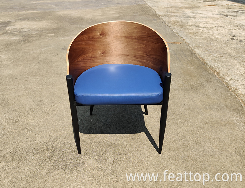 Good quality soft upholstery seat plywood dining chair with iron leg